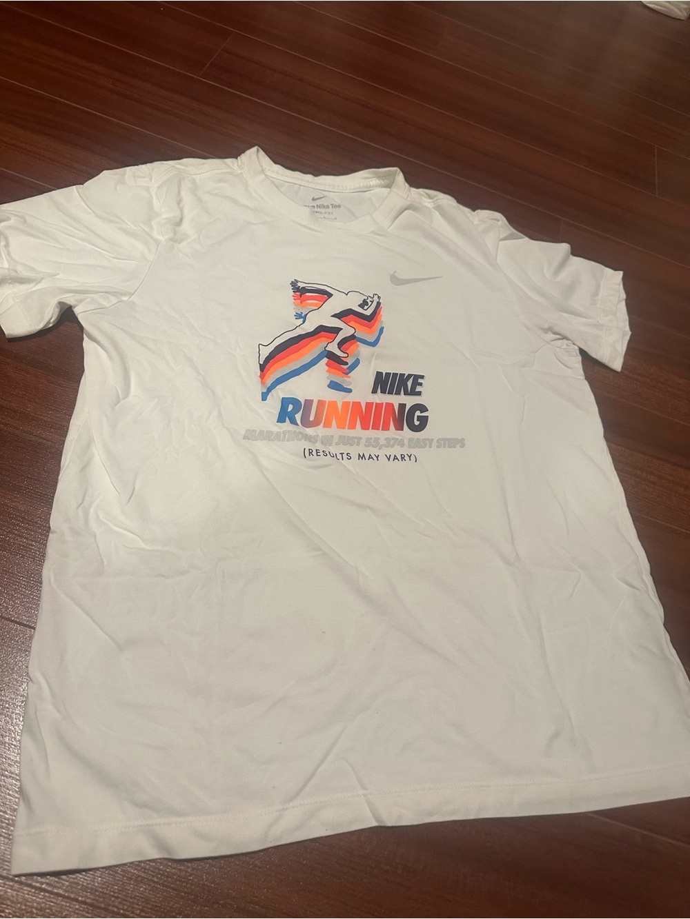 Nike White Short Sleeve Running Graphic Tee with Multicolor Logo